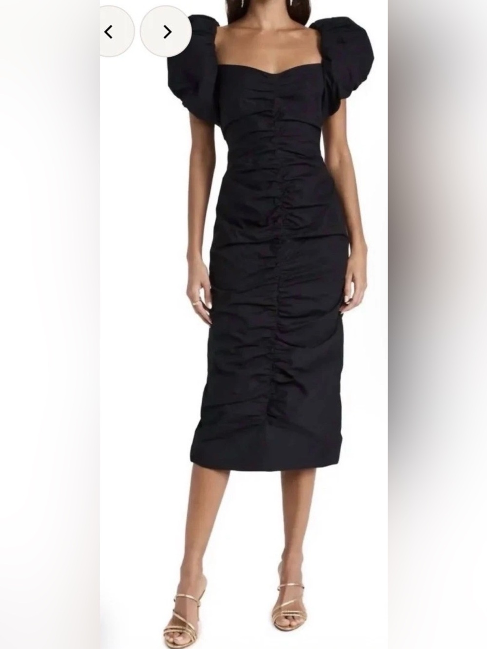 NEW!! RHODE Black Ruched Puff-Sleeve Midi Dress Size 6 Retails $475